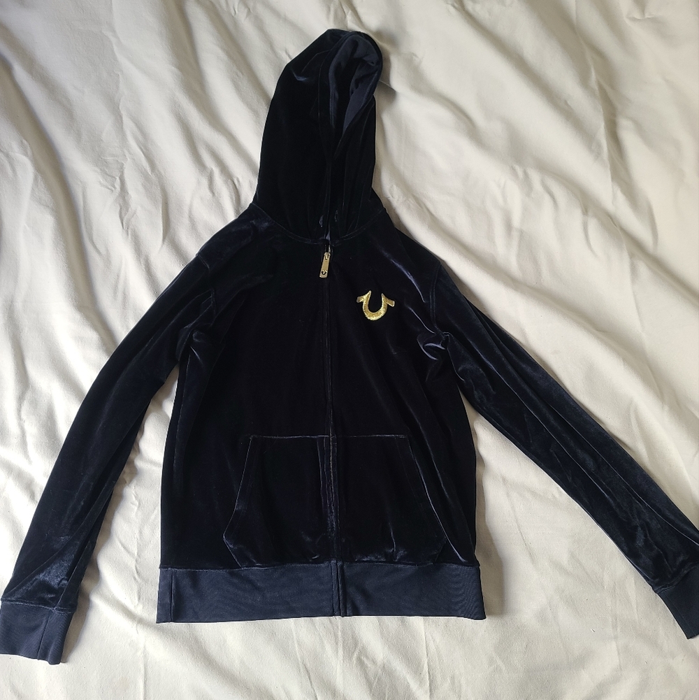 True Religion Navy Velour Classic Buddha Hoodie